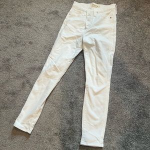 10” high rise skinny crop madewell white jeans